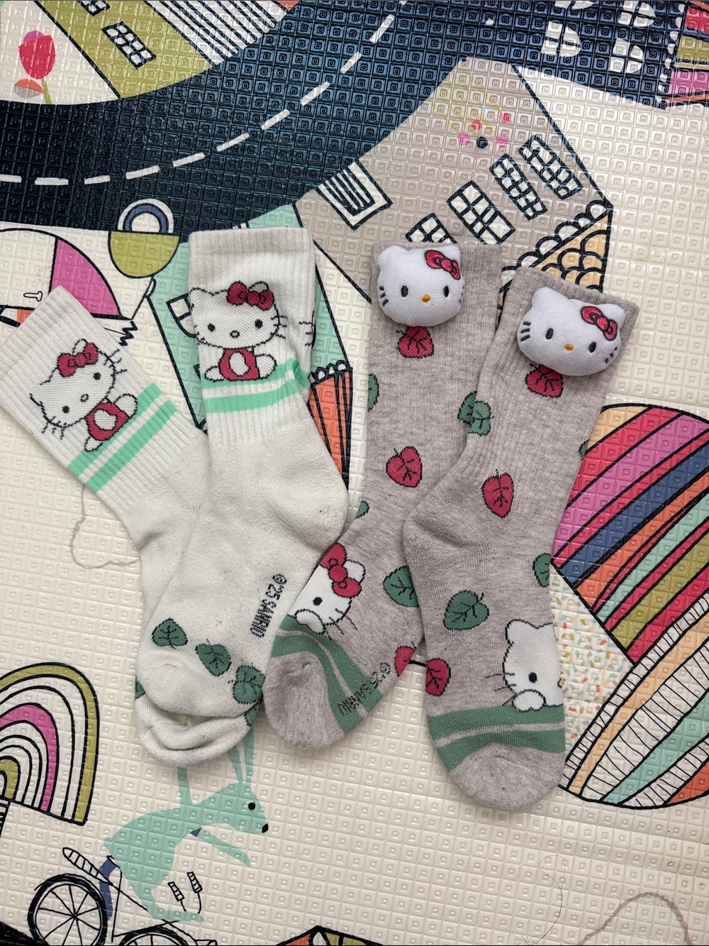 2 Piece Bundle Lot Hello Kitty Kids Socks -Cute Character Crew Socks